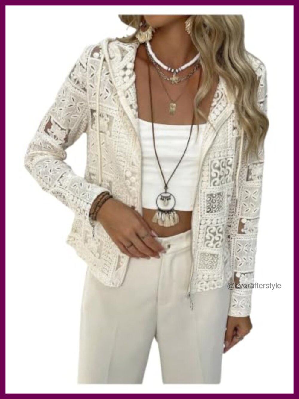 Lace Crochet Cardigan Jacket Lightweight Sheer Hoodie Zip Up Women